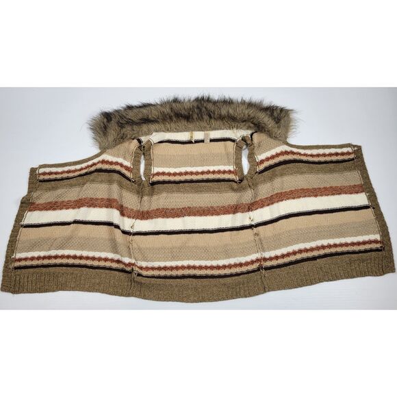 BKE Buckle Sleeveless Sweater Cardigan Faux Fur‎ Collar Womens Large Wool Blend - Picture 3 of 10
